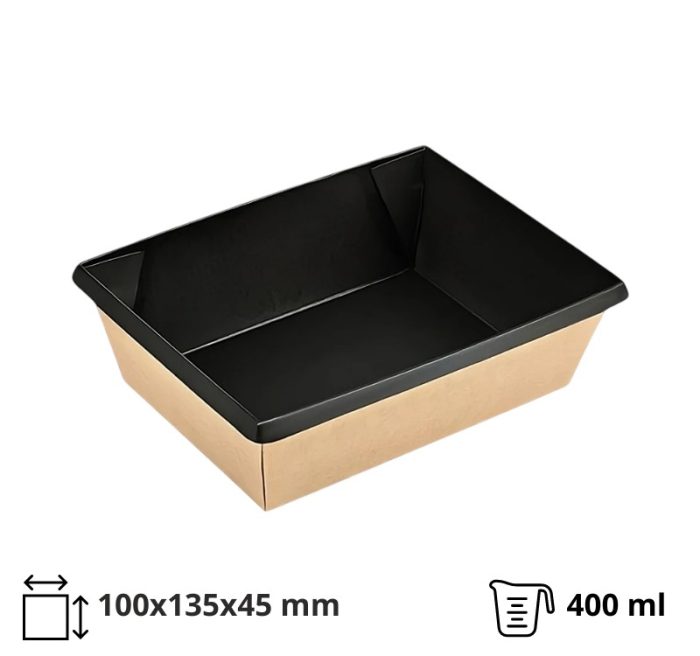 Papirnata posuda OneClick 400 ml, 100х135x45mm, kraft/crna, bez poklopca 50 kom