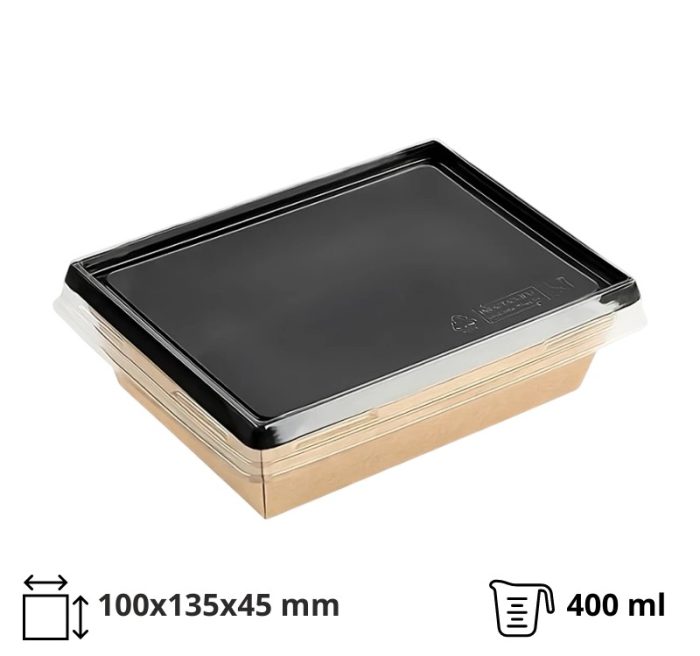 Papirnata posuda OneClick 400 ml, crna, 100x135x45 mm s pokrovom (komplet)