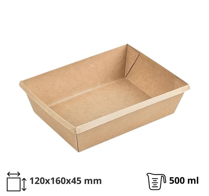 Papirnata posuda OneClick 500 ml, 120х160×45 mm, kraft/kraft, bez poklopca 50 kom