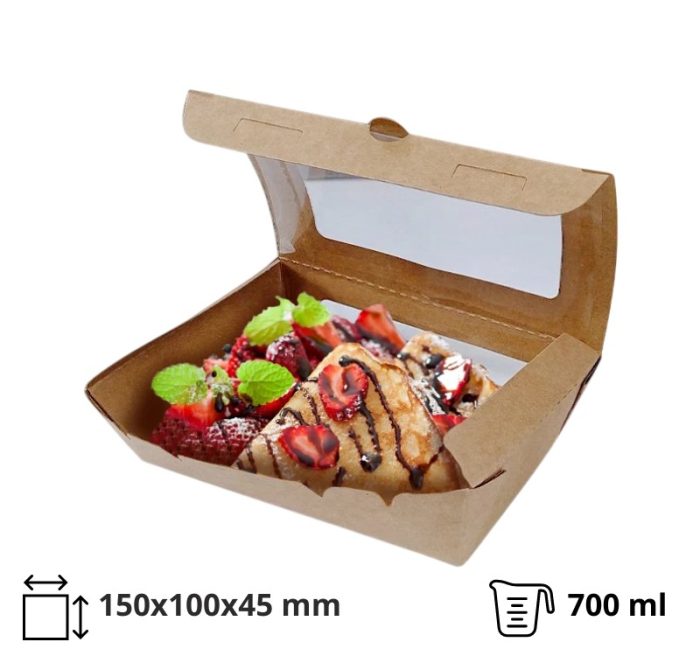 Papirnata posuda s prozorom 700 ml 150x100x45 mm kraft 50 kom