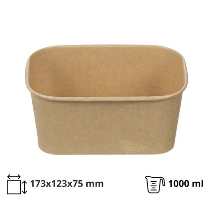 Papirnata posuda 1000 ml 173х123х75mm, kraft, bez poklopca 50 kom