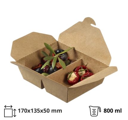 Papirnata posuda sa separatorom 800ml 170x135x50 mm dvostrani kraft 50 kom