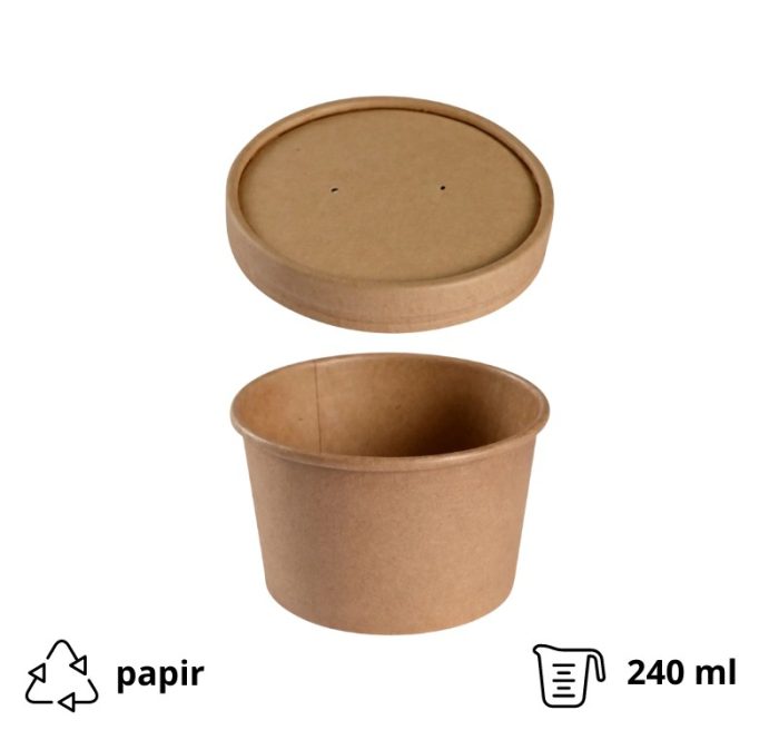 Papirnata posuda za juhu za poklopcem 240 ml d=97 mm h=60 mm kraft, 50 kom (komplet)