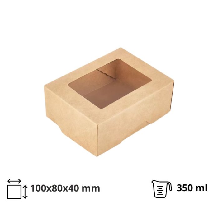 Papirnata posuda s prozorom 350 ml 100x80x40 mm kraft 25 kom