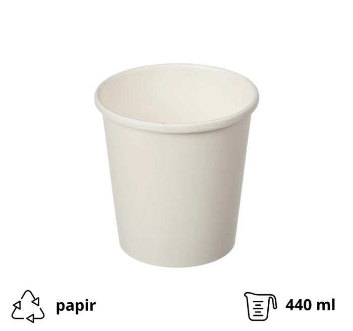 Papirnata posuda 440 ml d=98 mm h=99 mm bijela, bez poklopca 40 kom