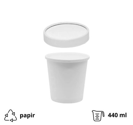 Papirnata posuda BioBox za poklopcem 440 ml d=98 mm h= 99 mm bijela, 50 kom (komplet)