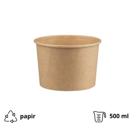 Papirnata posuda 500 ml d=115 mm h=78 mm, kraft, za poklopcem, 50 kom (komplet)