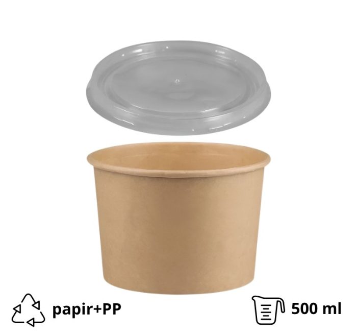 Papirnata posuda 500 ml d=115 mm h=78 mm, kraft, za poklopcem, 50 kom (komplet)