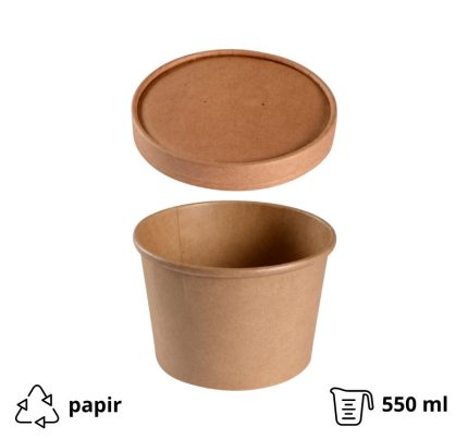 Posuda papirnata 550 ml d=115 mm h=77 mm, kraft, za poklopcem, 50 kom (komplet)