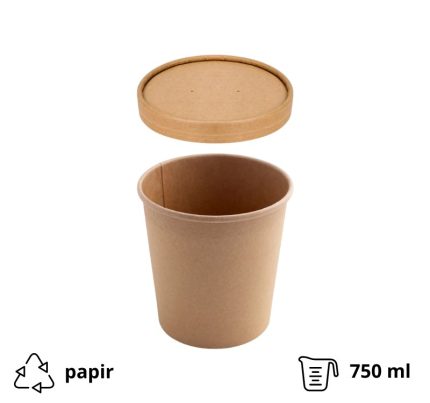 Papirnata posuda za poklopcem 750 ml d=115 mm h=116 mm, kraft, 50 kom (komplet)