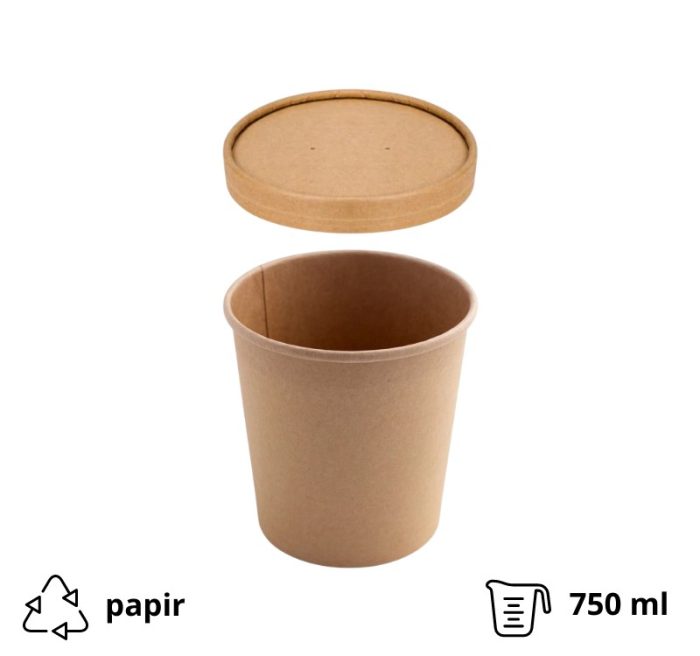 Papirnata posuda za poklopcem 750 ml d=115 mm h=116 mm, kraft, 50 kom (komplet)