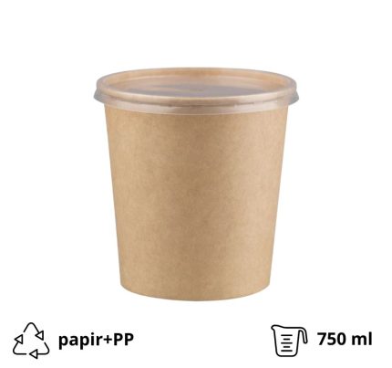 Papirnata posuda za poklopcem 750 ml d=115 mm h=116 mm, kraft, komplet, 50 kom