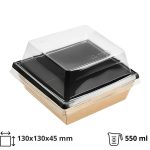 Papirnata posuda 550 ml OneClick kraft/crna 130x130 mm, h=45 mm (komplet)