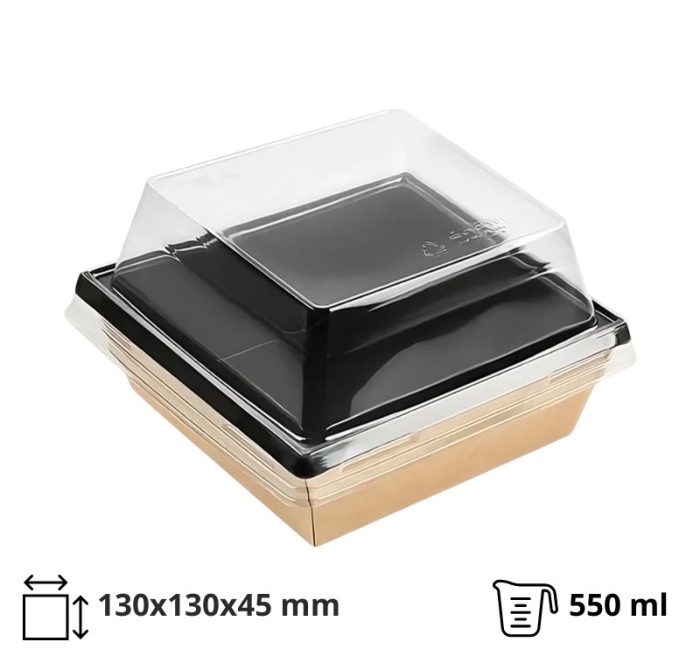 Papirnata posuda 550 ml OneClick kraft/crna 130×130 mm, h=45 mm (komplet)