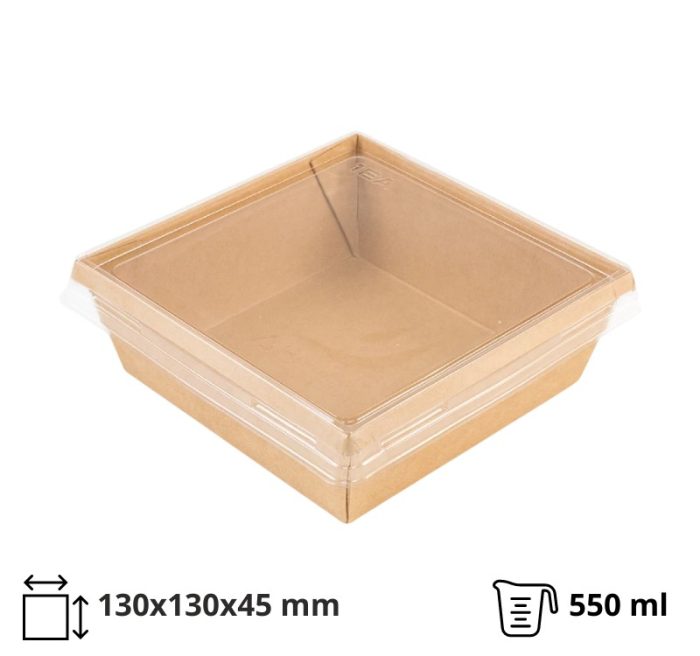 Papirnata posuda 550 ml OneClick kraft 130×130 mm za poklopcem, 50 kom (komplet)