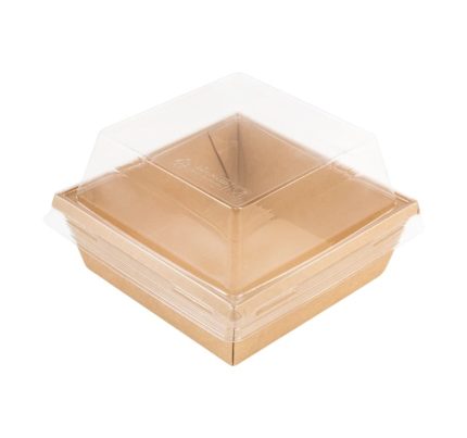 Papirnata posuda 550 ml OneClick kraft 130×130 mm, h=45 mm s pokrovom, 50 kom (komplet)