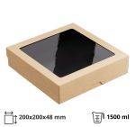 Papirnata posuda s prozorom OneBox 1500 ml 200x200x48 mm kraft/crna 25 kom