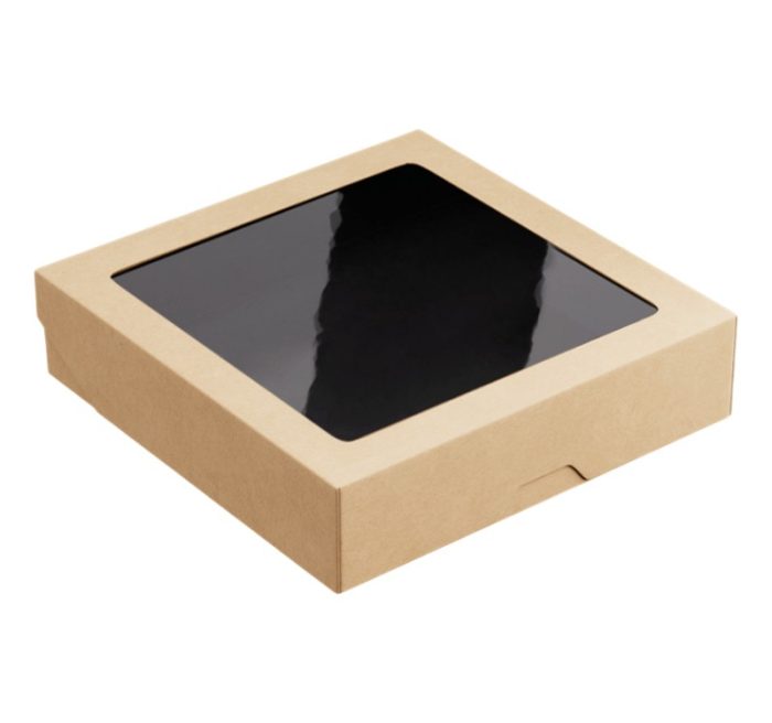 Papirnata posuda s prozorom OneBox 1500 ml 200x200x48 mm kraft/crna 25 kom