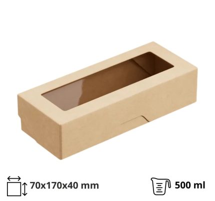 Papirnata posuda s prozorom OneBox 500 ml 70x170x40 mm kraft 25 kom