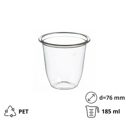 Posudica PET 185ml d=76mm h=72mm prozirna za deserte/voće/salatu za poklopcem (komplet)