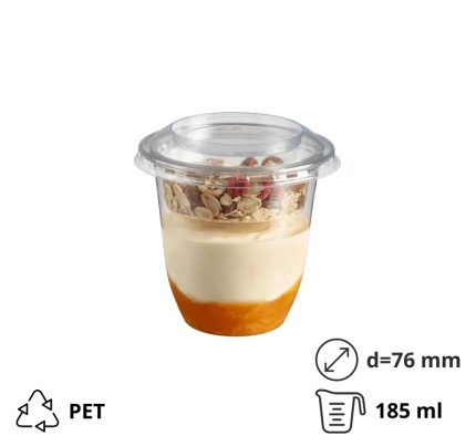 Posudica PET 185ml d=76mm h=72mm prozirna za deserte/voće/salatu za poklopcem (komplet)