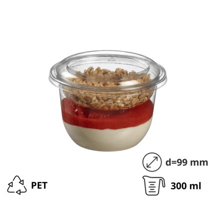 Posudica PET 300(330)ml d=99mm h=60mm prozirna za deserte/voće/salatu medium sa poklopcem (komplet)