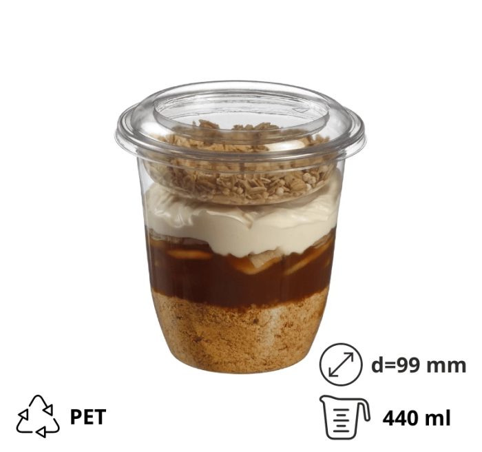 Posudica PET 440ml d=99mm h=99mm prozirna za deserte/voće/salatu large za poklopcem (komplet)
