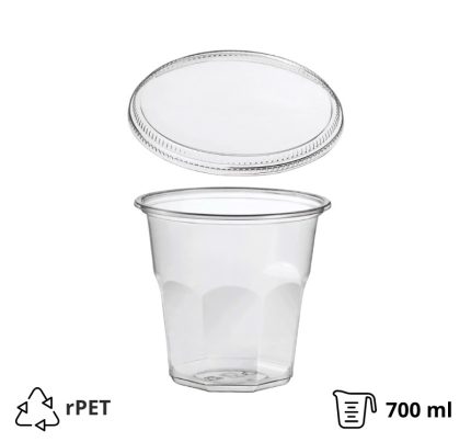 Posudica rPET Vintage 700ml d=119mm h=111mm prozirna za deserte/voće/salatu za poklopcem (komplet)