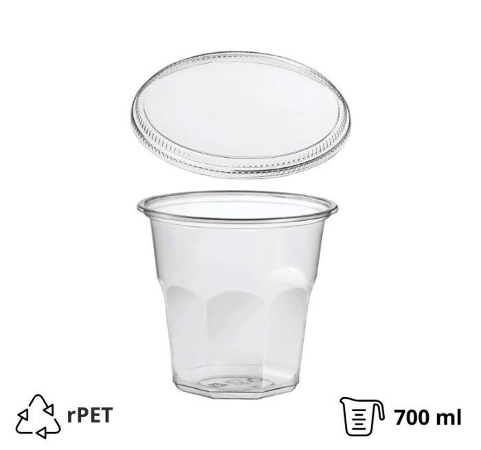 Posudica rPET Vintage 700ml d=119mm h=111mm prozirna za deserte/voće/salatu za poklopcem (komplet)