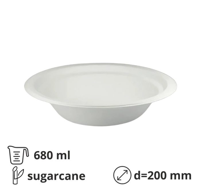 Tanjur BIO (sugarcanes) duboko 680 ml d=200 mm bijela 50 kom