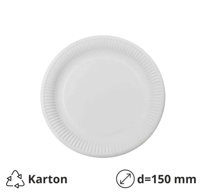 Papirnati tanjur d=150 mm bijeli laminiran 100 kom