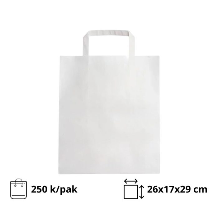 Papirnata vrećica sa ojačanom ravnom ručkom 260х170х290 mm bijela 250 kom