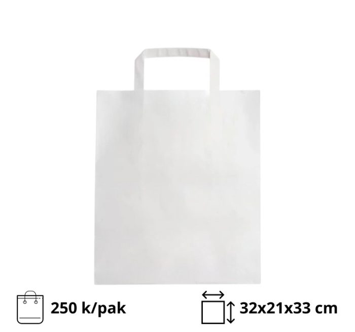 Papirnata vrećica sa ravnom ručkom 320х210х330 mm bijela 250 kom
