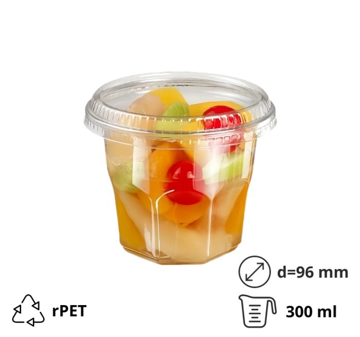 Posudica rPET Vintage 300ml d=96mm h=75mm prozirna za deserte/voće/salatu za poklopcem (komplet)