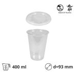 Čaša rPet 400 ml prozirna tvrde za poklopcem d=93 mm 50 kom (komplet)