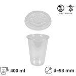 Čaša rPet 400 ml prozirna tvrde za poklopcem d=93 mm 50 kom (komplet)