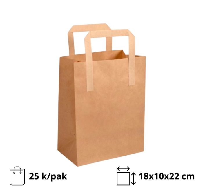Papirnata vrećica sa ravnom ručkom 180х100х220 mm kraft 25 kom