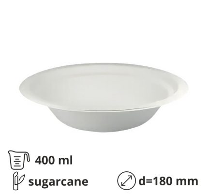 Tanjur BIO (sugarcanes) duboko 400 ml d=180 mm bijela 50 kom