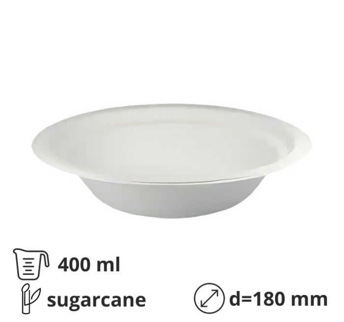 Tanjur BIO (sugarcanes) duboko 400 ml d=180 mm bijela 50 kom