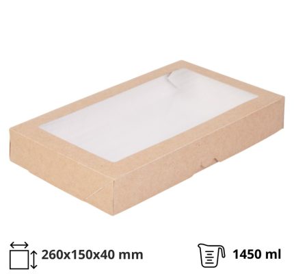 Papirnata posuda  s prozorom ECO TABOX 1450 ml 260x150x40 mm kraft 25 kom