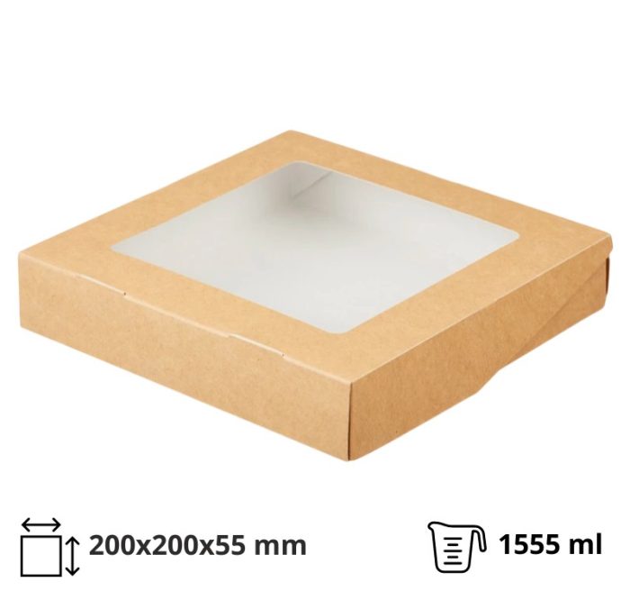 Papirnata posuda  s prozorom ECO TABOX 1555 ml 200x200x55 mm kraft 25 kom