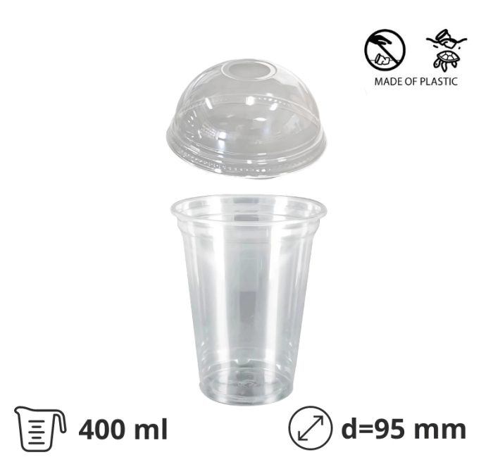 Čaša rPET 400 (380) ml d=95 mm h=120 mm za poklopcem 50 kom (komplet)