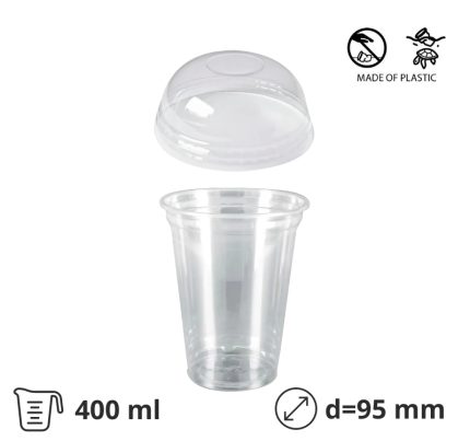 Čaša rPET 400 (380) ml d=95 mm h=120 mm za poklopcem, 100 kom (komplet)