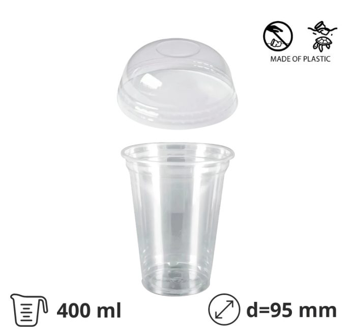 Čaša rPET 400 (380) ml d=95 mm h=120 mm za poklopcem, 100 kom (komplet)