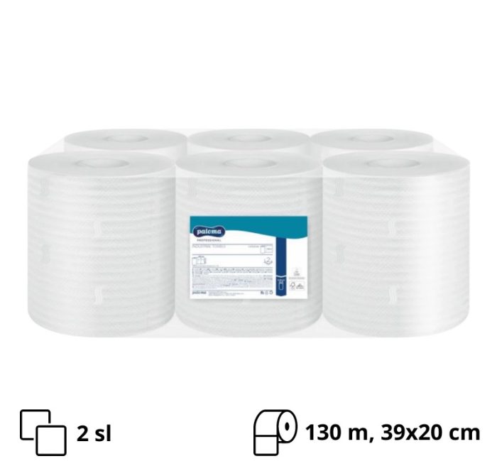 Papirnati ručnici 2 sl 130m h=39cm bijela centralno izvlačenje sa perforacijom (list 39x20cm) Cellulose Paloma 6 rol