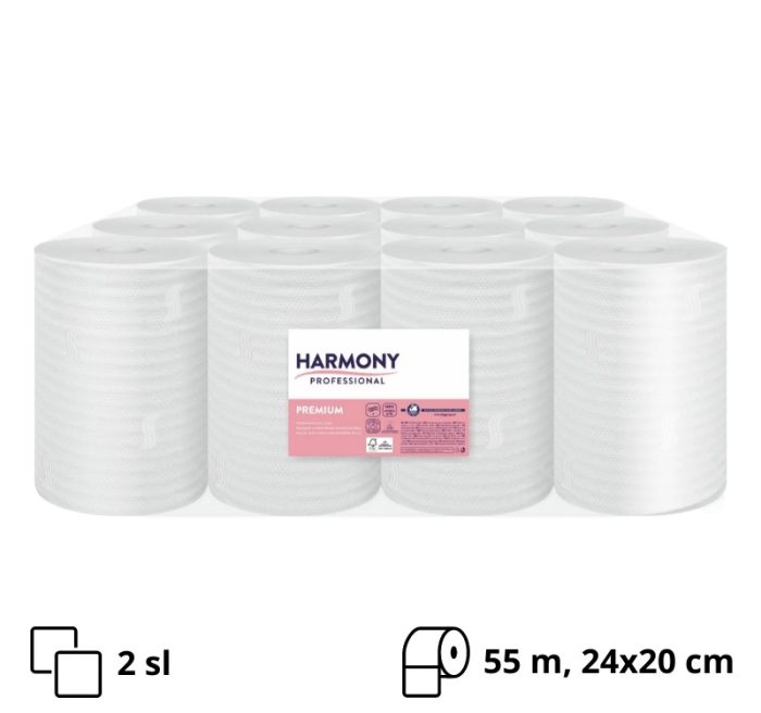 Papirnati ručnici Paloma 2 sl 55 m, list 24×20 cm, centralno izvlačenje sa perforacijom, bijeli 12 rol