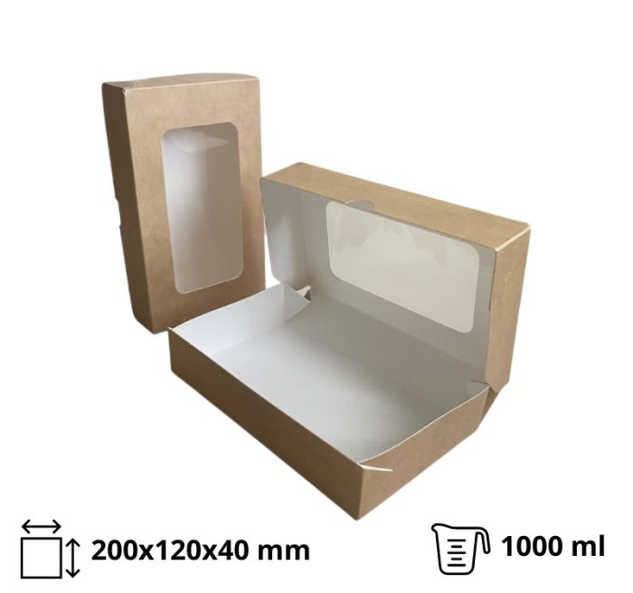 Papirnata posuda s prozorom ECO TABOX 1000 ml 200x120x40 mm kraft 50 kom