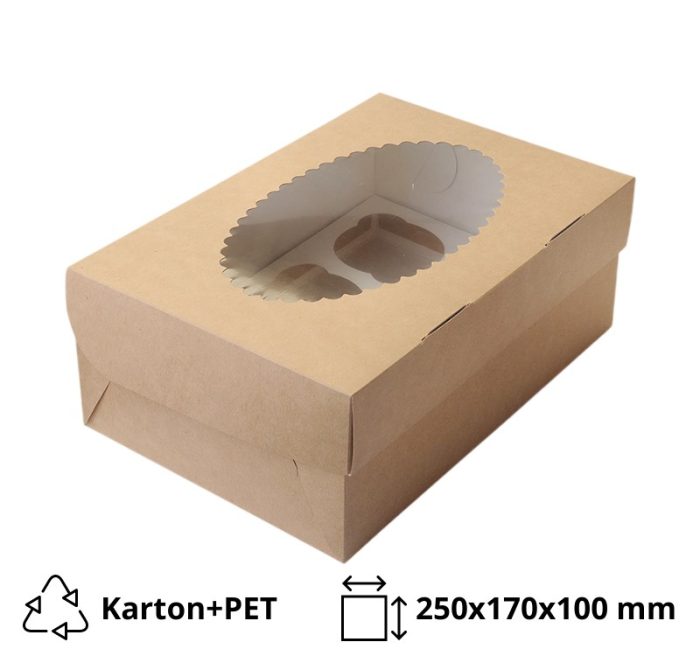 Kutija za muffine z prozorom ECO MUF 6 250x170x100 mm kraft 25 kom