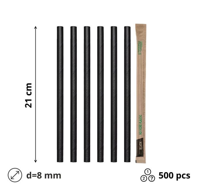 Slamke papirnate d=8 mm l=210 mm crna pojedinačno pakiranje 500 kom/pak