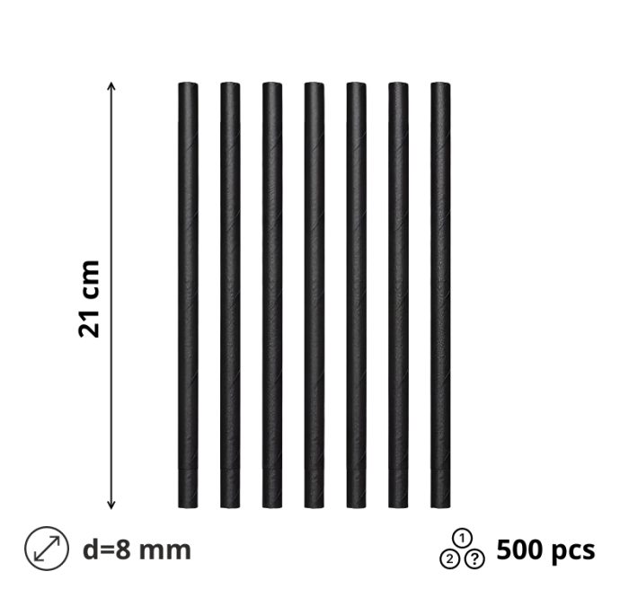 Slamke papirnate d=8 mm l=210 mm crna 500 kom/pak